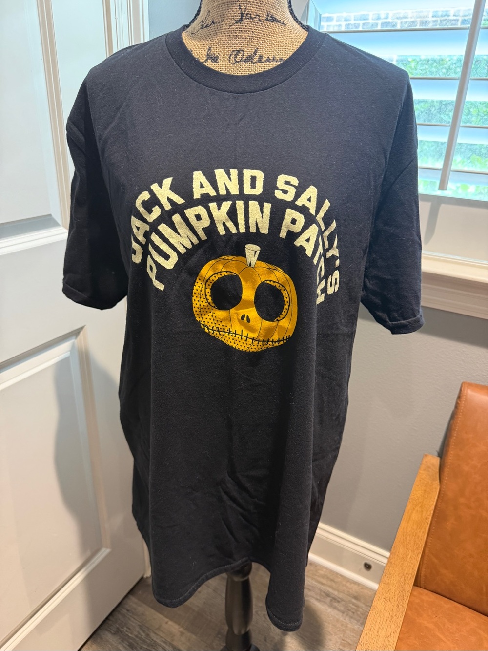 The Lost Bros NBC Jack and Sally Black Pumpkin Patch Graphic Unisex Tee